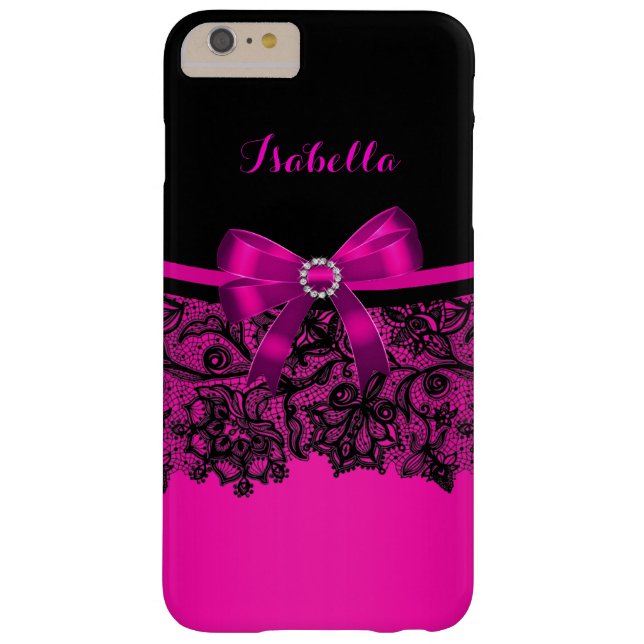 Elegant Classy Hot Pink Bow Black Lace Case-Mate iPhone Case (Back)