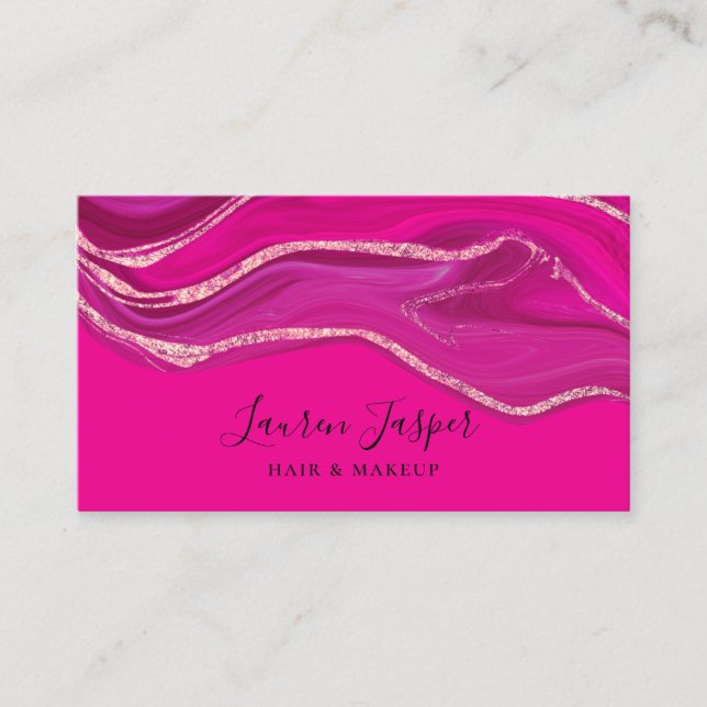 Elegant Classy Hot Pink Marble Agate Business Card (Front)
