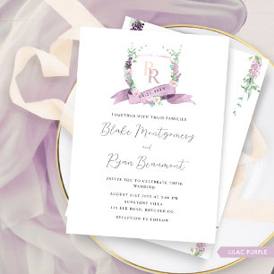 Elegant Classy Lilac Purple, Pink Monogram Wedding Invitation