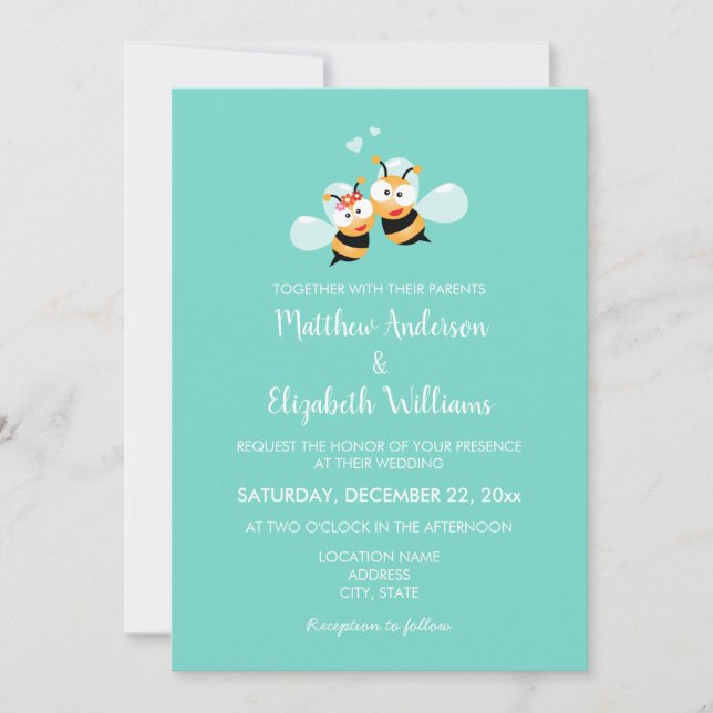 Elegant Classy Mint To Bee Cute Wedding Invitation (Front)