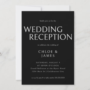 Elegant Classy Modern Black Tie Wedding Reception Invitation