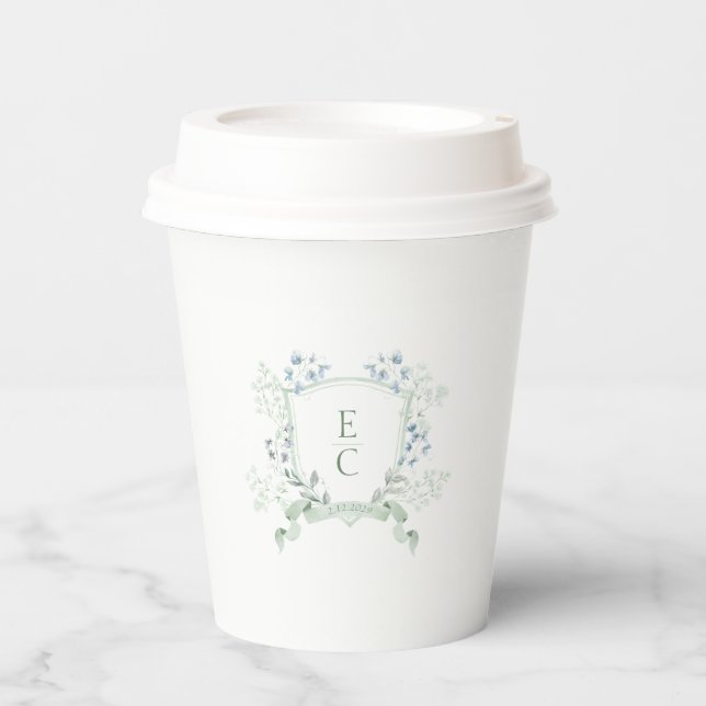 Elegant Classy Monogram Crest Wedding Paper Cups (Front)