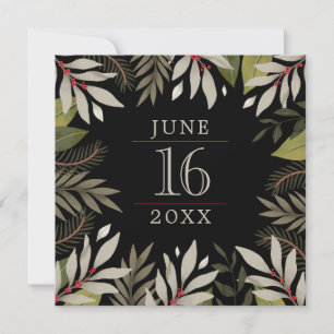Elegant Classy Muted Botanical on Black Save The Date