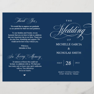 Elegant Classy Navy Blue, Foldable Wedding Program