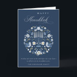 Elegant Classy Navy Blue Happy Hanukkah Floral Holiday Card<br><div class="desc">If you need any further customisation please feel free to message me on yellowfebstudio@gmail.com.</div>