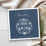 Elegant Classy Navy Blue Happy Hanukkah Floral Napkin<br><div class="desc">If you need any further customisation please feel free to message me on yellowfebstudio@gmail.com.</div>