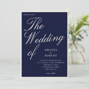 Elegant Classy Navy Blue Old Money Wedding Invitation