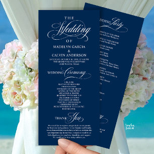 Elegant Classy Navy Blue Wedding Ceremony Order Programme