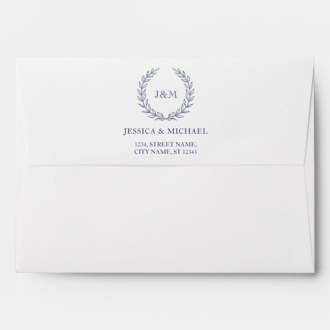 Elegant Classy Navy Blue Wedding Monogram Envelope (Back (Top Flap))