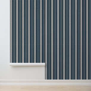 Elegant Classy Navy Blue White Stripes Wallpaper