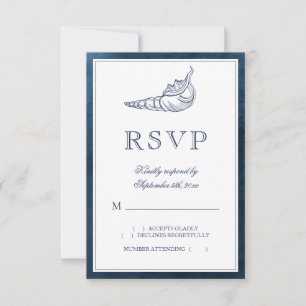 Elegant Classy Navy Seashell Beach Wedding RSVP Card