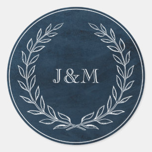 Elegant Classy Navy Watercolor Wedding Monogram Classic Round Sticker