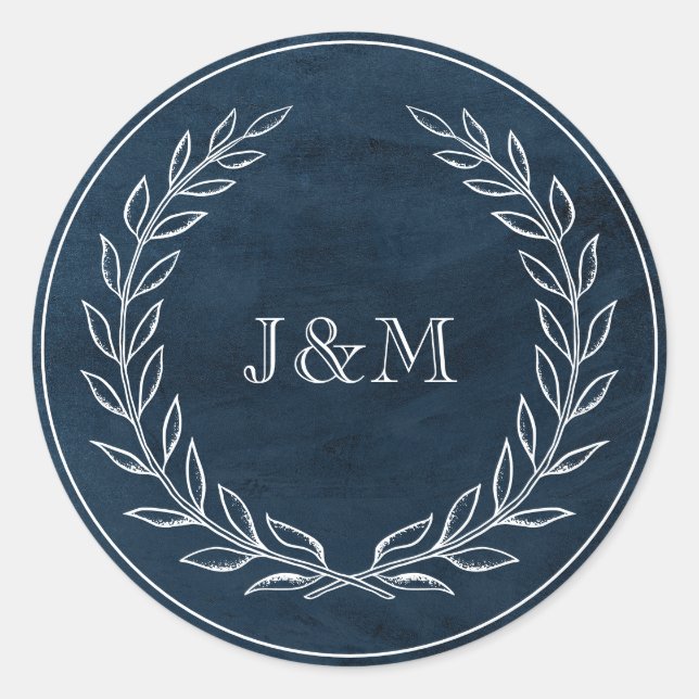Elegant Classy Navy Watercolor Wedding Monogram Classic Round Sticker (Front)