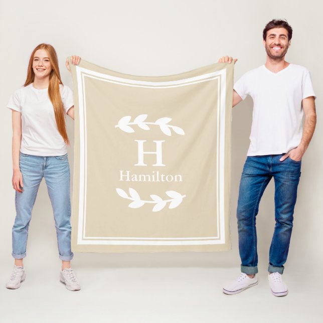 Elegant Classy Neutral White Laurels Double Frame Fleece Blanket (In Situ)