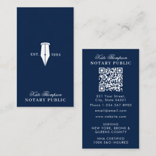 Elegant Classy Notary Signing Agent QR Code Blue Business Card