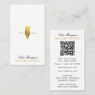 Elegant Classy Notary Signing Agent QR Code Gold Business Card