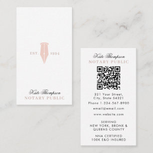 Elegant Classy Notary Signing Agent QR Code Pink Business Card