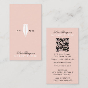 Elegant Classy Notary Signing Agent QR Code Pink Business Card
