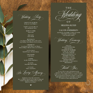 Elegant Classy Olive Green Script Wedding Programme
