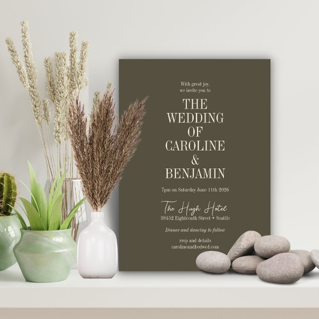 Elegant Classy Olive Green Serif Wedding Invitation (Creator Uploaded)