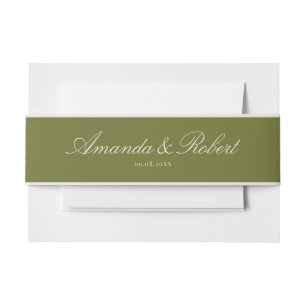 Elegant Classy Olive Green Wedding Invitation Belly Band