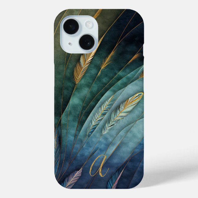 Elegant Classy Peacock Feathers Gold Monogrammed Case-Mate iPhone Case (Back)
