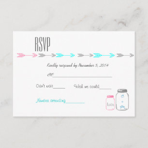 Elegant Classy Pink Aqua Grey RSVP card