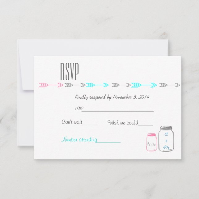 Elegant Classy Pink | Aqua | Grey RSVP card (Front)