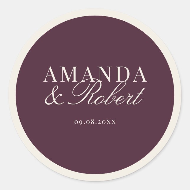 Elegant Classy Plum Wedding Classic Round Sticker (Front)