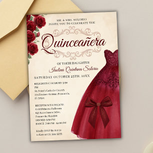 Elegant Classy Quinceanera 15th birthday Burgundy Invitation