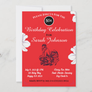 Elegant Classy Red Black and White 50th Birthday Invitation