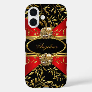 Elegant Classy Red Black Gold Damask Jewel 2 iPhone 16 Case