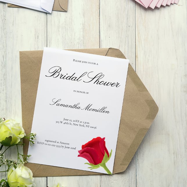 Elegant Classy Red Rose Bridal Shower Invitation (Creator Uploaded)