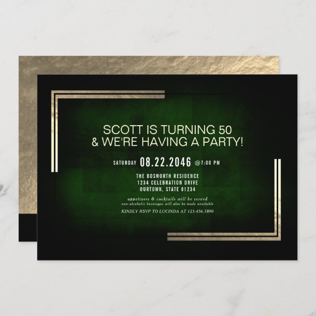Elegant Classy Rich Green/Gold Birthday Party  Invitation (Front/Back)