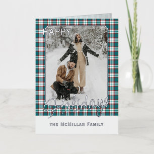 Elegant Classy Rustic Plaid Pattern Gold Foil Holiday Card