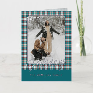 Elegant Classy Rustic Plaid Pattern Gold Foil Holiday Card