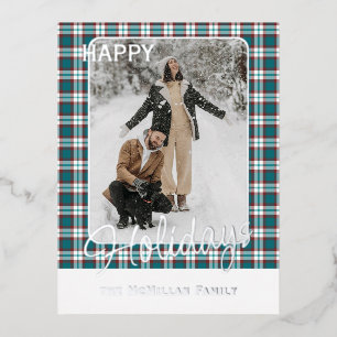 Elegant Classy Rustic Plaid Pattern Gold Foil Holiday Postcard