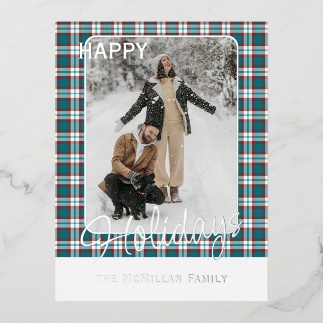 Elegant Classy Rustic Plaid Pattern Gold Foil Holiday Postcard (Front)