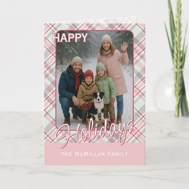 Elegant Classy Rustic Plaid Pattern Holiday Card (Front)