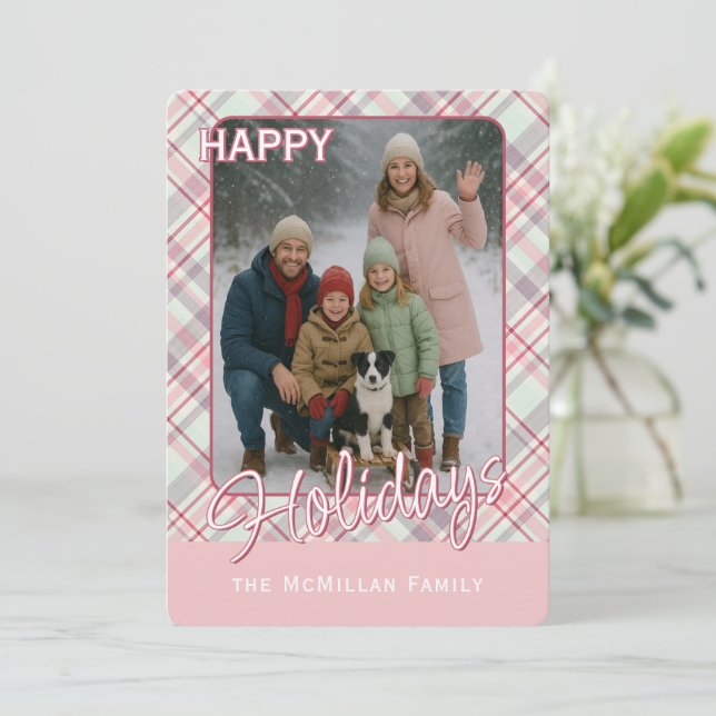 Elegant Classy Rustic Plaid Pattern Holiday Card (Standing Front)