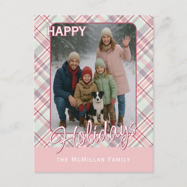 Elegant Classy Rustic Plaid Pattern Holiday Postcard (Front)