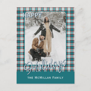 Elegant Classy Rustic Plaid Pattern Holiday Postcard
