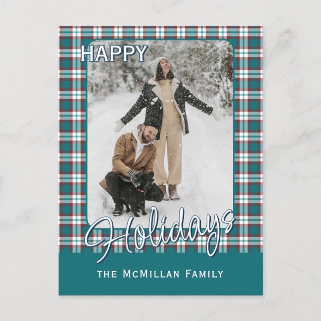 Elegant Classy Rustic Plaid Pattern Holiday Postcard (Front)