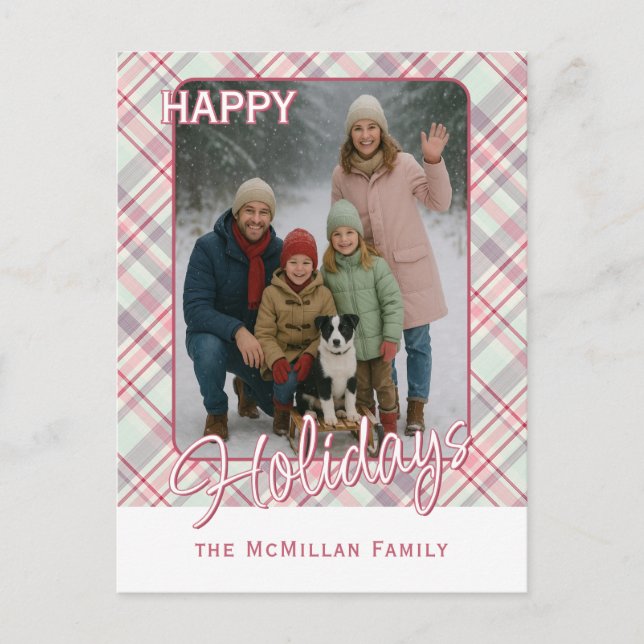 Elegant Classy Rustic Plaid Pattern Holiday Postcard (Front)