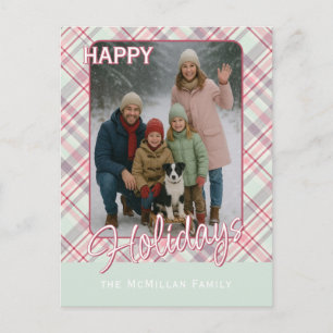 Elegant Classy Rustic Plaid Pattern Holiday Postcard