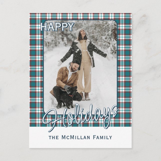 Elegant Classy Rustic Plaid Pattern Holiday Postcard (Front)