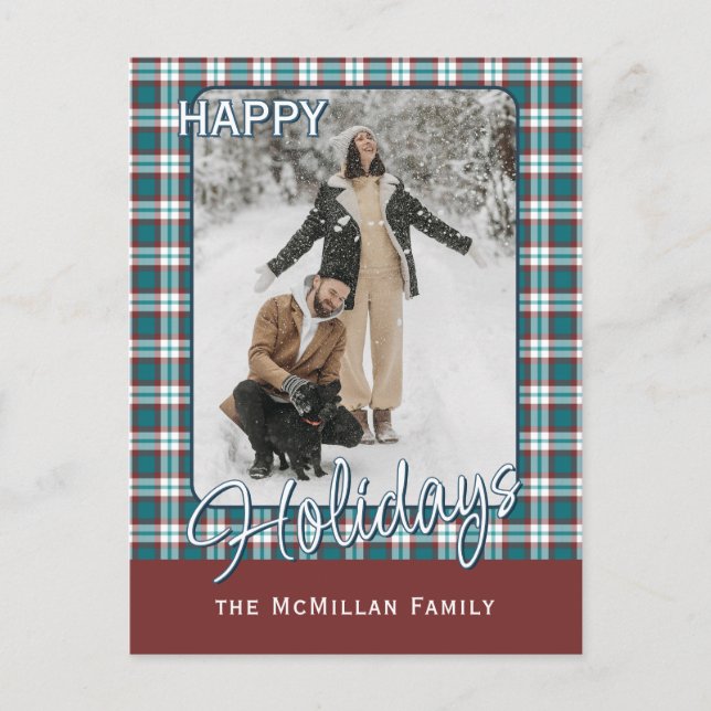 Elegant Classy Rustic Plaid Pattern Holiday Postcard (Front)