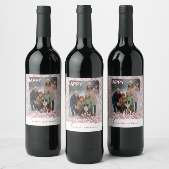 Elegant Classy Rustic Plaid Pattern Wine Label (Bottles)