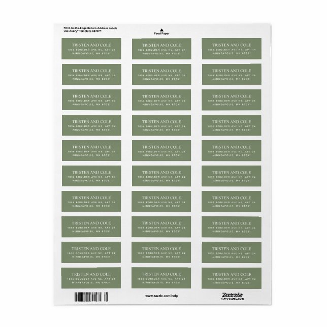 Elegant Classy Sage Green Return Address (Full Sheet)