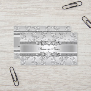 Elegant Classy Silver Embossed Floral Look Business Card
